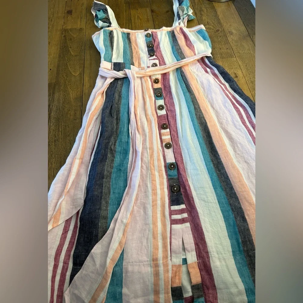 J CREW Linen Button-up midi dress in mixed stripe Multicolor Sleeveless Lined - Picture 10 of 15